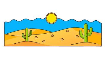 Simple Flat Desert Landscape with Cactus and Sunny Arid Nature Scenery vector