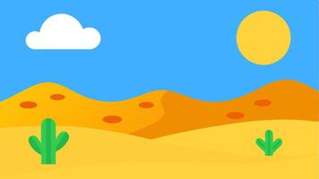 Simple Desert Landscape with Cactus and Sunny Arid Nature Scenery vector