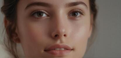 A close up of a woman's face with her eyes closed photo