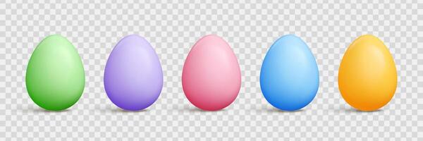 Cartoon Easter 3d egg with shadow set - solid vibrant colors oval shapes, decorative polka dots, striped lines vector