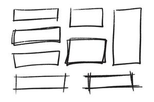 Crayon highlight rectangle set - hand drawn rough shapes sketchy marker underlining graphic elements. vector