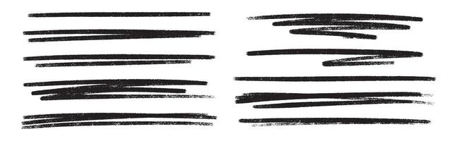 Black color crayon underline set - horizontal hand drawn chalk or marker highlighter strokes. vector