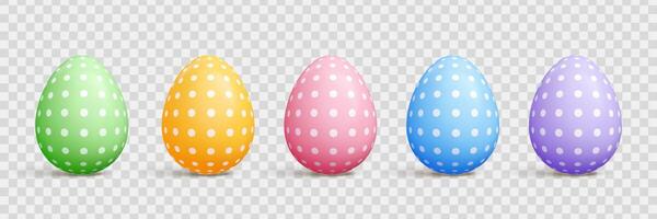 Pastel cartoon Easter egg 3d set - oval shapes with solid color, polka dots, strips and diagonal lines patterns vector