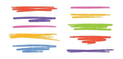 Pastel color crayon underline set - hand drawn horizontal highlighter strokes and emphasizing text lines with rough edge vector