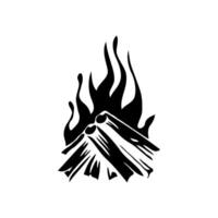 A silhouette of a fire with a pile of wood on top of it. The fire is very large and the wood is stacked on top of each other. vector