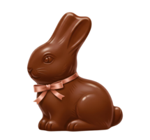 Realistic chocolate bunny in rich brown color with a festive bow, isolated for digital designs png