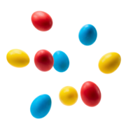Top view of multicolored Easter eggs isolated on transparent background for cheerful spring and Easter-themed ads png