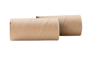 Two tissue paper cores or toilet paper tubes after used out in toilet or restroom isolated with clipping path in file format png