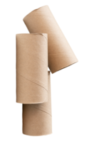 Brown tissue paper cores or toilet paper tubes in stack after tissue paper used out in toilet or restroom isolated with clipping path in file format png