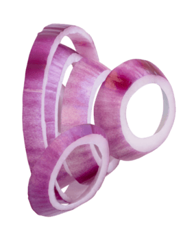 kant visie van vers rood of Purper ui ringen of plakjes in stack geïsoleerd met knipsel pad in het dossier formaat png