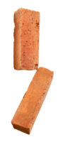 Side view of two cracked old red or orange bricks in stack isolated with clipping path in file format png