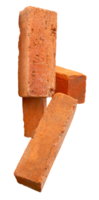 Side view of four cracked old red or orange bricks in stack isolated with clipping path in file format png