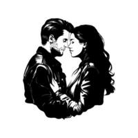 Silhouette of a couple kissing, embracing each other in a romantic moment. vector