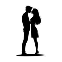 Silhouette of Couple Kissing in Formal Attire on White Background. Concept of love and romance. Illustration for Wedding day, Valentine's day. vector