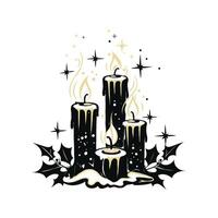 A black and white drawing of three candles with a white background. vector