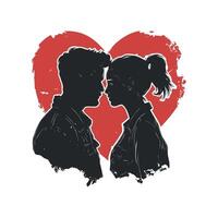 A silhouette of a couple facing each other, set against a heart background, symbolizing love and connection. Illustration for Wedding day, Valentine's day. vector