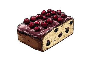 A slice of cake topped with cherries, artistic graphic style, displayed on a white background, Christmas dessert concept vector
