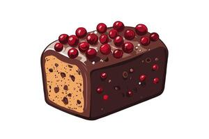 Chocolate Christmas cake topped with red berries, shown in a colorful illustration style on a white background, concept of dessert vector