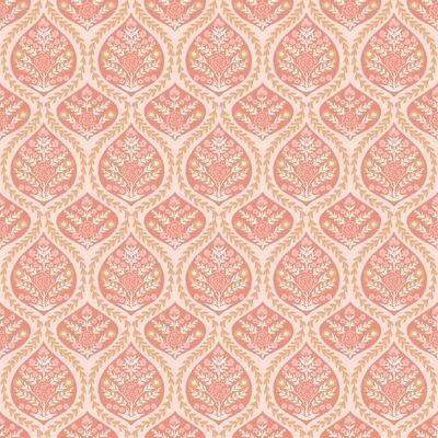 Pink floral block print. Boho damask seamless pattern with tiny bouquet. Cute stylized Indian textile design, summer repeat background. Retro hand drawn wallpaper, wrapping paper.
