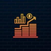 neon style. Financial bar graph with dollar symbol. dollar chart. Success, investment and business icon. investment, intelligence. vector