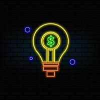 dollar inside light bulb representing Innovative idea, financial idea icon Project. neon style.. coin with light bulb, business idea in isometric style. neon style. dollar symbol. vector