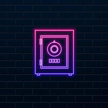 icono de seguridad, seguro, monedas y otro objetos. neón estilo. eso además incluye seguridad elementos vector