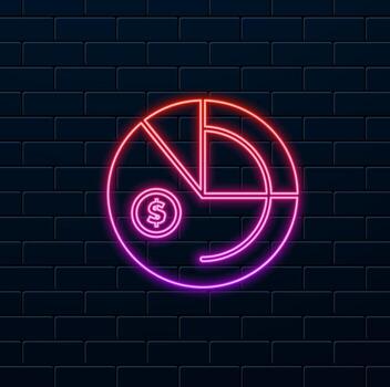tarta cartas y diagramas dólar símbolo. neón estilo. elementos de un negocio indicadores icono. prima calidad gráfico diseño. señales, contorno símbolos colección icono para sitios web, web diseño, móvil aplicación vector