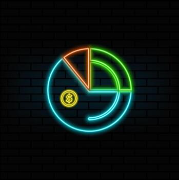 neón estilo. cono tarta gráfico y diagramas dólar.neón símbolo. elementos de un negocio indicadores icono. prima calidad gráfico diseño. señales, contorno símbolos colección icono para sitios web, web diseño vector