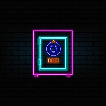 neón estilo. icono de seguridad, seguro, monedas y otro objetos. eso además incluye seguridad elementos vector