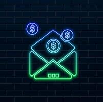 envelope with money icon with dollar symbol. neon style. business message illustration. envelope symbol for UI elements. envelope symbol. unread message sign suitable for any purposes. vector