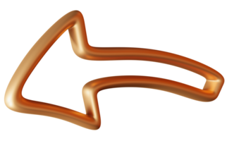 Golden arrow designed in three-dimensional form. Polished appearance against transparent backdrop. 3D arrow png