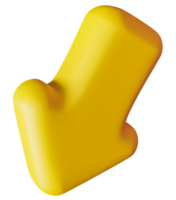 Vibrant yellow arrow in a three-dimensional style, isolated against clean transparent background, ideal for design and navigation purposes. 3D render. png