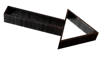 Black metallic arrow rendered in 3D, isolated on transparent background. Arrow symbol, 3d render png