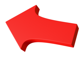Red arrow in a three-dimensional style, isolated against clean transparent background, ideal for design and navigation purposes. 3D png