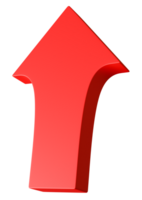 Red arrow in a three-dimensional style, isolated against clean transparent background, ideal for design and navigation purposes. 3D rendering png