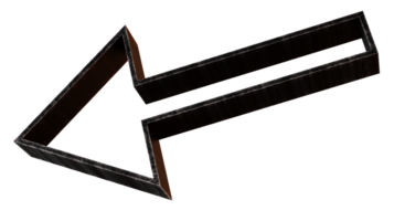 Black metallic arrow rendered in 3D, isolated on transparent background. Arrow symbol, cut out. png