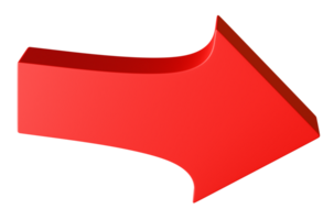 Red arrow in a three-dimensional style, isolated against clean transparent background, ideal for design and navigation purposes. 3D render. png
