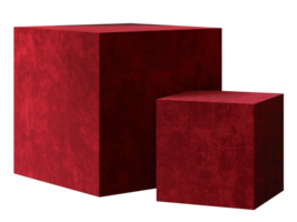 This 3D podium set features two red geometric shapes designed for showcasing products. The isolated design enhances the focus on items displayed, perfect for marketing needs png