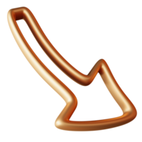 Golden arrow designed in three-dimensional form. Polished appearance against transparent backdrop. 3D png