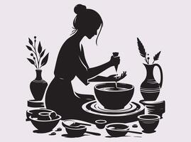 Artistic Black Silhouette of a Potter Working with Clay - Traditional Craftsmanship vector