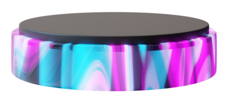 This podium is ideal for showcasing products, featuring a sleek and modern design with a glossy surface in vibrant colors. Its three-dimensional structure enhances appeal and visibility png