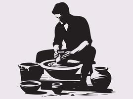 Potter Shaping Clay with Precision and Skill Black Silhouette of a Craftsman at Work vector