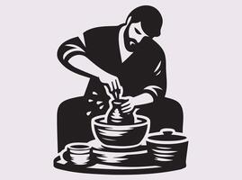 Silhouette of a Talented Potter Crafting Unique Pottery Pieces with Clay and Skill vector