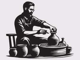 Artistic Silhouette of a Potter Shaping Clay with Skill vector