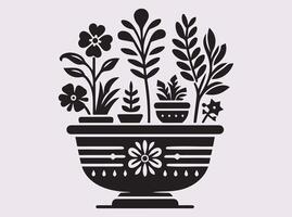 Timeless Planter Pottery Silhouette in Black for Wall Art and Craft Inspiration vector