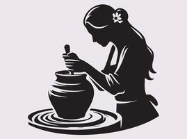 Black Silhouette of a Potter Crafting Pottery with Skill and Precision vector