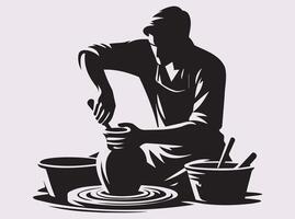 Artistic Black Silhouette of a Potter Creating Clay Pottery with Passion and Skill vector