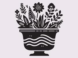 Handmade Style Planter Pottery Silhouette in Black for Artistic and Rustic Decor Themes vector