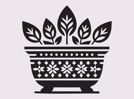 Decorative Black Pottery Planter Silhouette for Use in Stylish Garden and Home Layouts vector