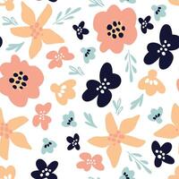 Seamless trendy botanical pattern with delicate abstract flowers, on a white background. Flat illustration vector